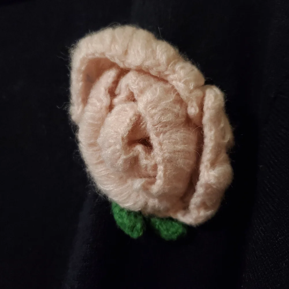 Vintage Style Black Tie Front Sweater Cardigan with Pink Flower Accent - Picture 3 of 5
